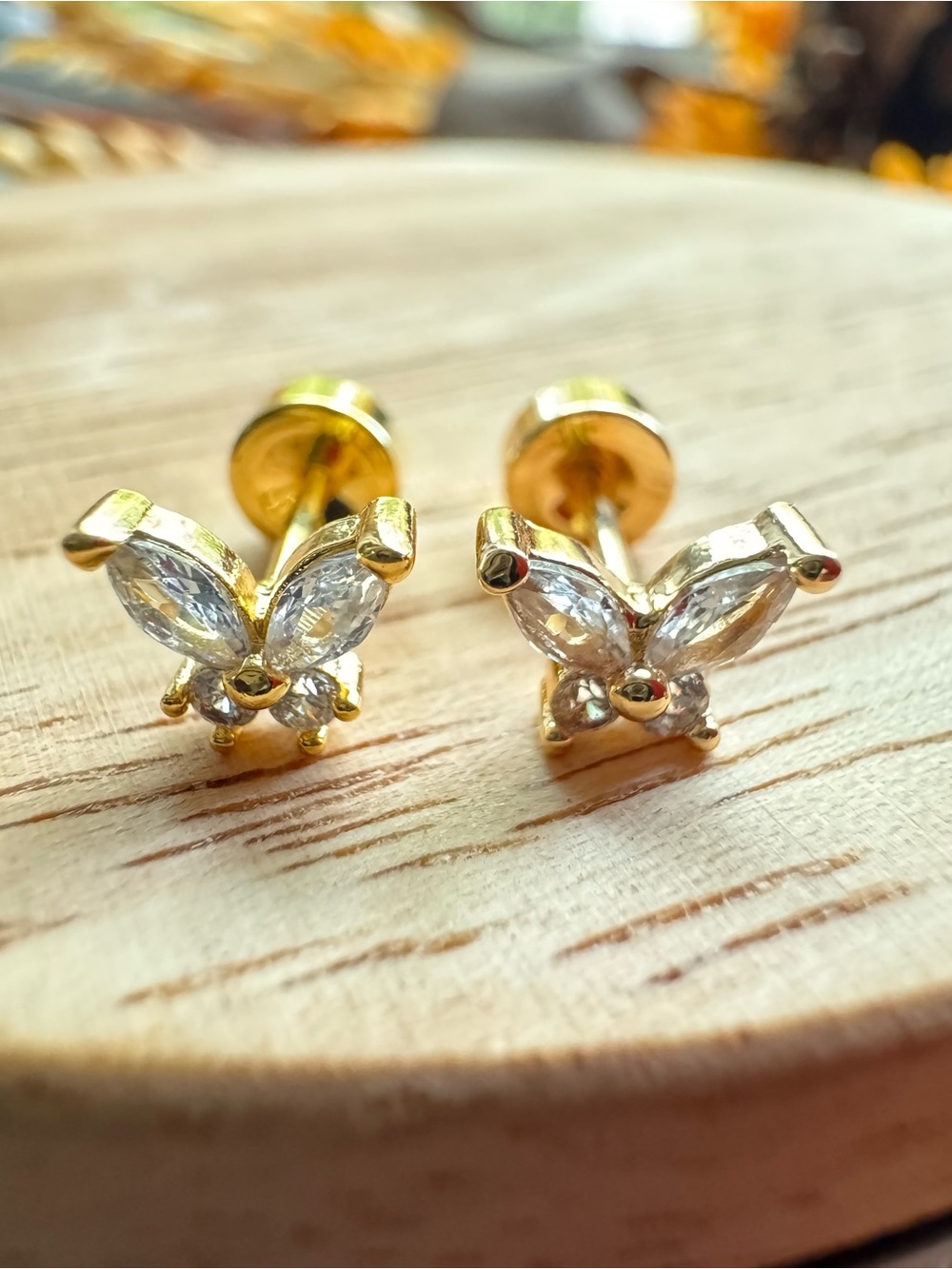 Gold Butterfly Crystal Stud Earrings - Women's Jewelry